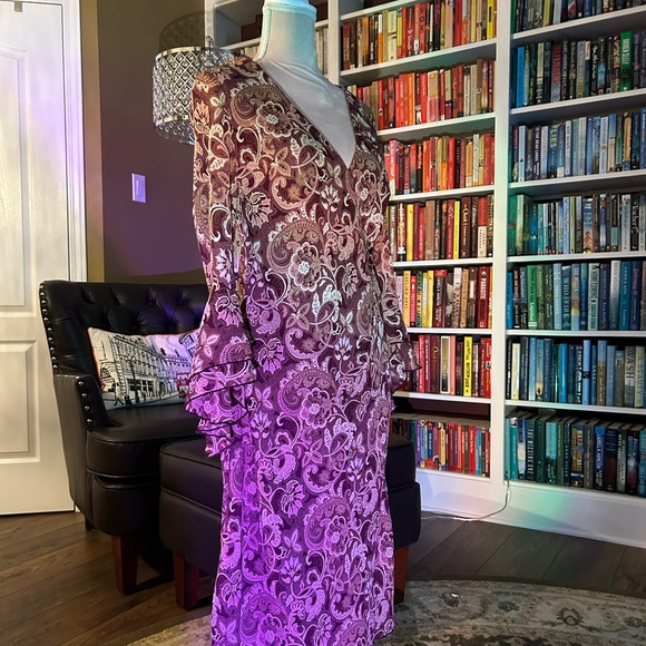 Hippie 60s style vintage patterned dress with ruffled sleeves - Picture 2 of 8